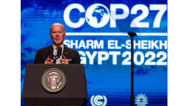 President Joe Biden holding court at COP27. UPI/Alamy.